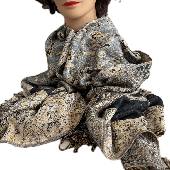 Metallic Pashmina Scarf / Shawl / Wrap | Gold / Bronze / Black | 28"W x 64”L - Picture 3 of 16